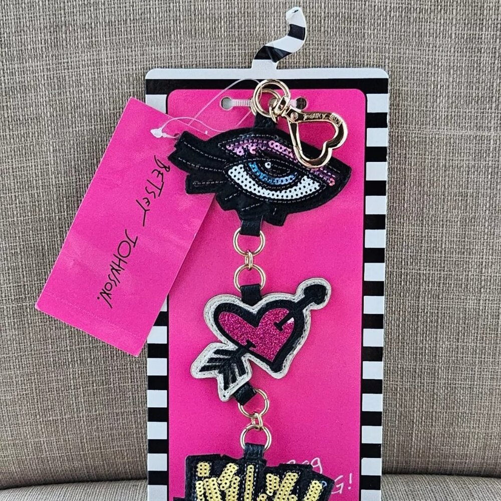 Betsey Johnson Keychain Sequin Fries Charms Keys Holder Key Chain Keyrings NWT